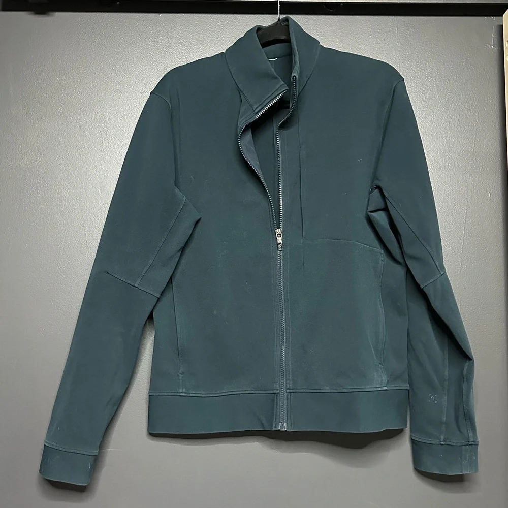 Lululemon Sojourn Track Jacket Zip Performance Stretch M Nocturnal Teal